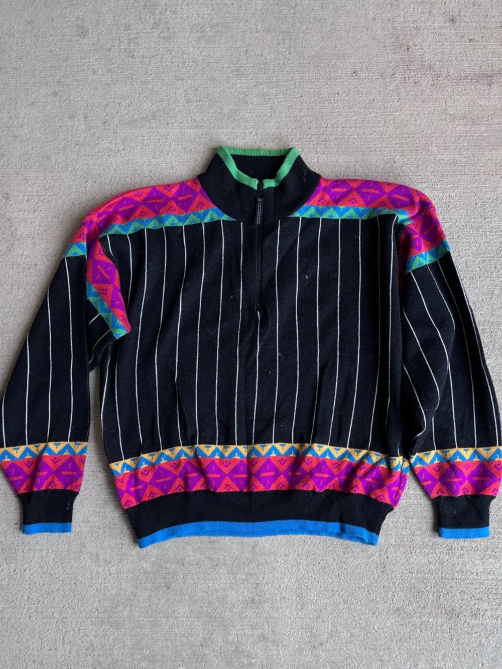 Vintage 80s 90s obermeyer wool argyle print multi color stripe sweater jumper